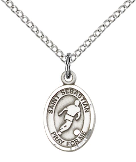 STERLING SILVER ST SEBASTIAN-SOCCER PENDANT WITH CHAIN - 1/2" x 1/4"