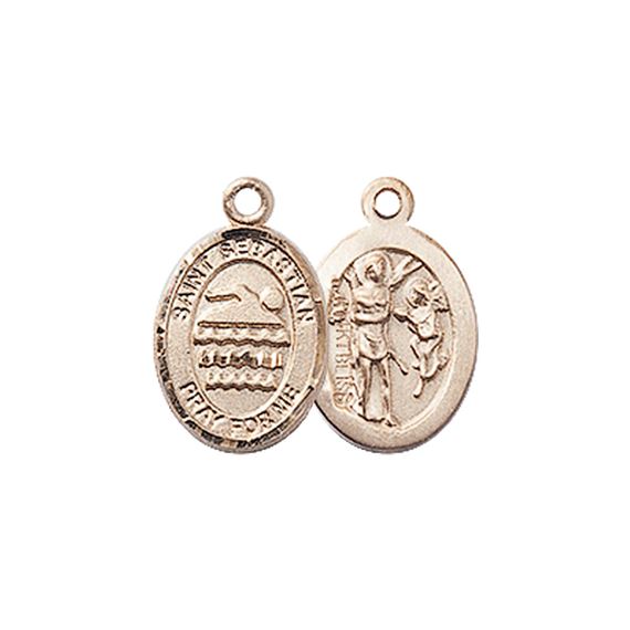 14KT GOLD ST SEBASTIAN-SWIMMING MEDAL - 1/2" x 1/4"