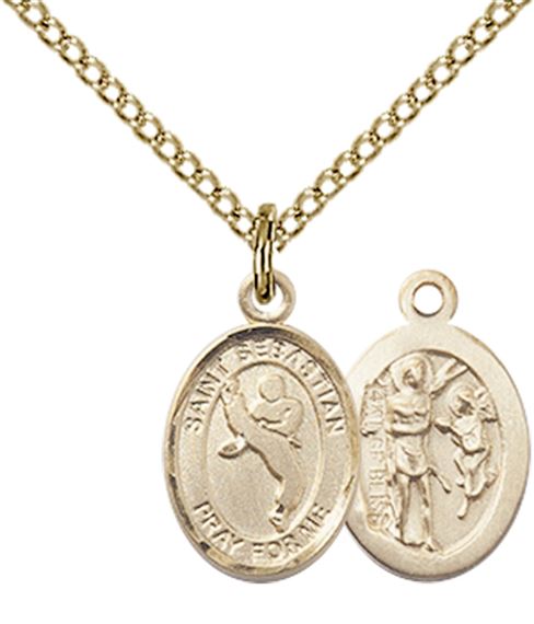 14KT GOLD FILLED ST SEBASTIAN-MARTIAL ARTS PENDANT WITH CHAIN - 1/2" x 1/4"