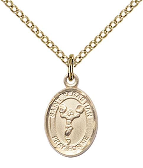 14KT GOLD FILLED ST SEBASTIAN-CHEERLEADING PENDANT WITH CHAIN - 1/2" x 1/4"