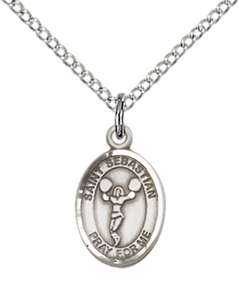 STERLING SILVER ST SEBASTIAN-CHEERLEADING PENDANT WITH CHAIN - 1/2" x 1/4"