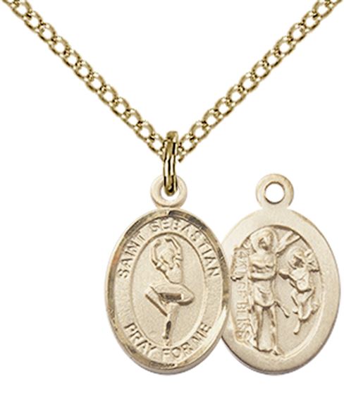 14KT GOLD FILLED ST SEBASTIAN-DANCE PENDANT WITH CHAIN - 1/2" x 1/4"