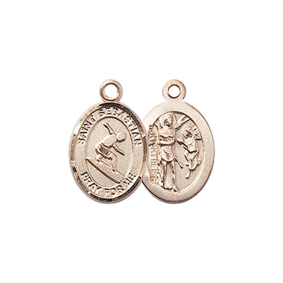 14KT GOLD ST SEBASTIAN-SURFING MEDAL - 1/2" x 1/4"