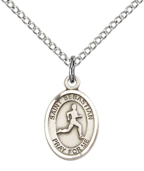 STERLING SILVER ST SEBASTIAN-TRACK & FIELD PENDANT WITH CHAIN - 1/2" x 1/4"