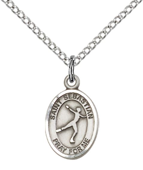 STERLING SILVER ST SEBASTIAN-FIGURE SKATING PENDANT WITH CHAIN - 1/2" x 1/4"