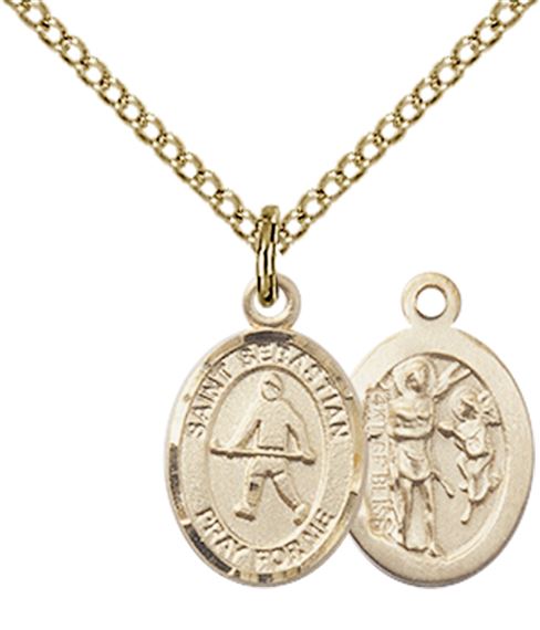 14KT GOLD FILLED ST SEBASTIAN-FIELD HOCKEY PENDANT WITH CHAIN - 1/2" x 1/4"