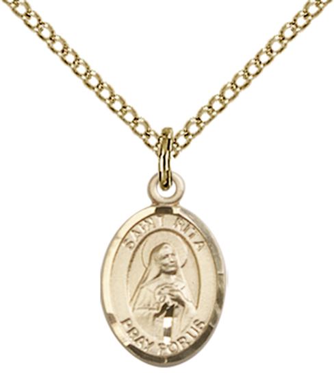 14KT GOLD FILLED ST RITA-BASEBALL PENDANT WITH CHAIN - 1/2" x 1/4"
