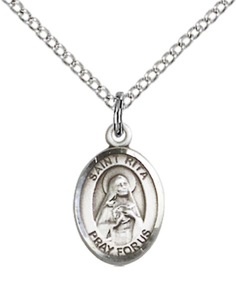 STERLING SILVER ST RITA-BASEBALL PENDANT WITH CHAIN - 1/2" x 1/4"