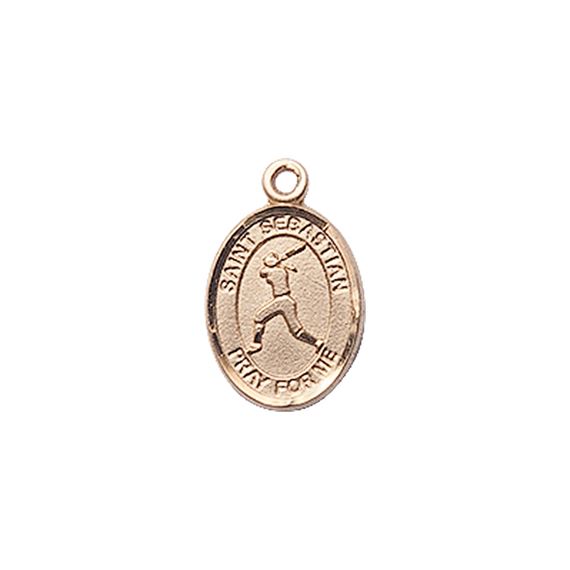 14KT GOLD ST SEBASTIAN-SOFTBALL MEDAL - 1/2" x 1/4"