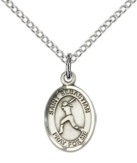 STERLING SILVER ST SEBASTIAN-SOFTBALL PENDANT WITH CHAIN - 1/2" x 1/4"