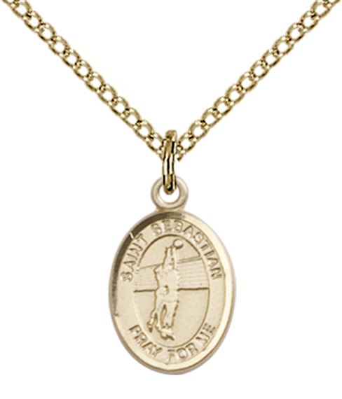 14KT GOLD FILLED ST SEBASTIAN-VOLLEYBALL PENDANT WITH CHAIN - 1/2" x 1/4"