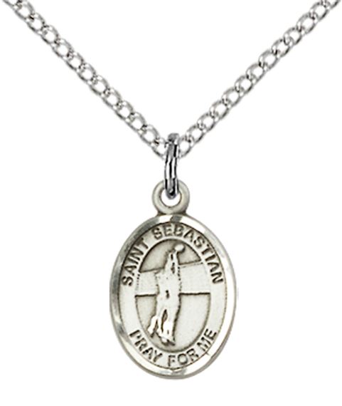 STERLING SILVER ST SEBASTIAN-VOLLEYBALL PENDANT WITH CHAIN - 1/2" x 1/4"