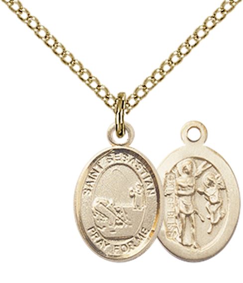 14KT GOLD FILLED ST SEBASTIAN-FISHING PENDANT WITH CHAIN - 1/2" x 1/4"