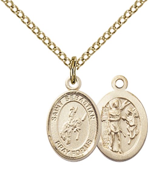 14KT GOLD FILLED ST SEBASTIAN-RODEO PENDANT WITH CHAIN - 1/2" x 1/4"
