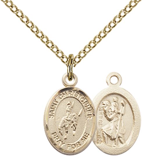 14KT GOLD FILLED ST CHRISTOPHER-RODEO PENDANT WITH CHAIN - 1/2" x 1/4"
