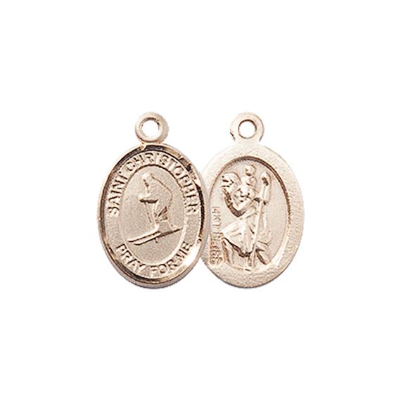14KT GOLD ST CHRISTOPHER-SKIING MEDAL - 1/2" x 1/4"