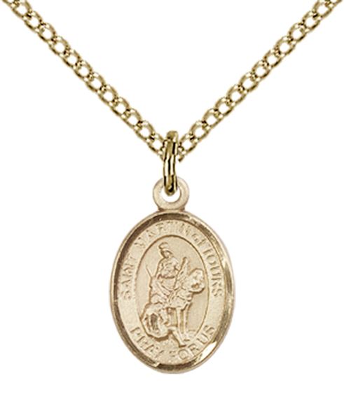 14KT GOLD FILLED ST MARTIN OF TOURS PENDANT WITH CHAIN - 1/2" x 1/4"