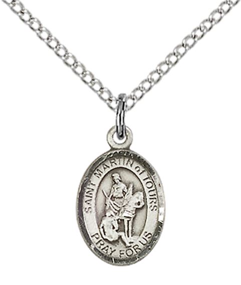 STERLING SILVER ST MARTIN OF TOURS PENDANT WITH CHAIN - 1/2" x 1/4"