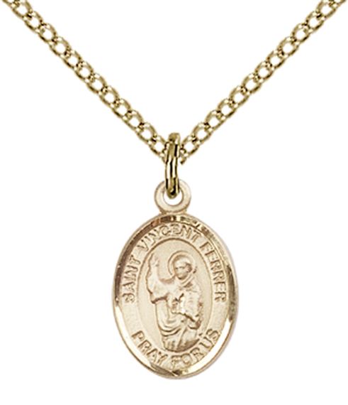 14KT GOLD FILLED ST VINCENT FERRER PENDANT WITH CHAIN - 1/2" x 1/4"