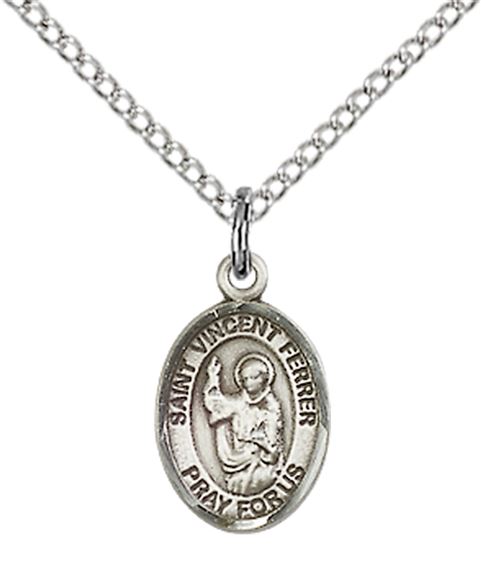 STERLING SILVER ST VINCENT FERRER PENDANT WITH CHAIN - 1/2" x 1/4"