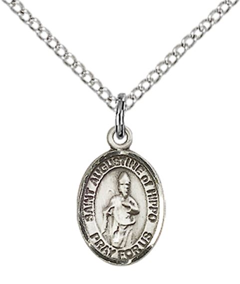 STERLING SILVER ST AUGUSTINE OF HIPPO PENDANT WITH CHAIN - 1/2" x 1/4"