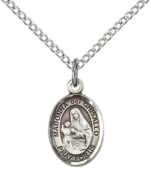 STERLING SILVER ST MADONNA DEL GHISALLO PENDANT WITH CHAIN - 1/2" x 1/4"