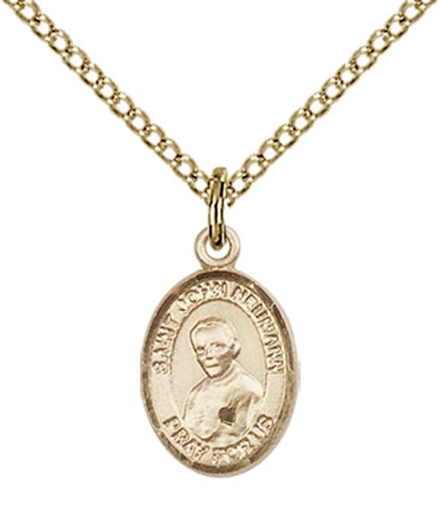 14KT GOLD FILLED ST JOHN NEUMANN PENDANT WITH CHAIN - 1/2" x 1/4"