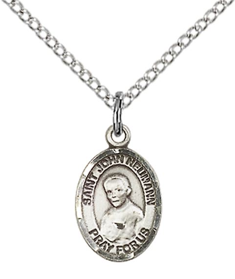 STERLING SILVER ST JOHN NEUMANN PENDANT WITH CHAIN - 1/2" x 1/4"