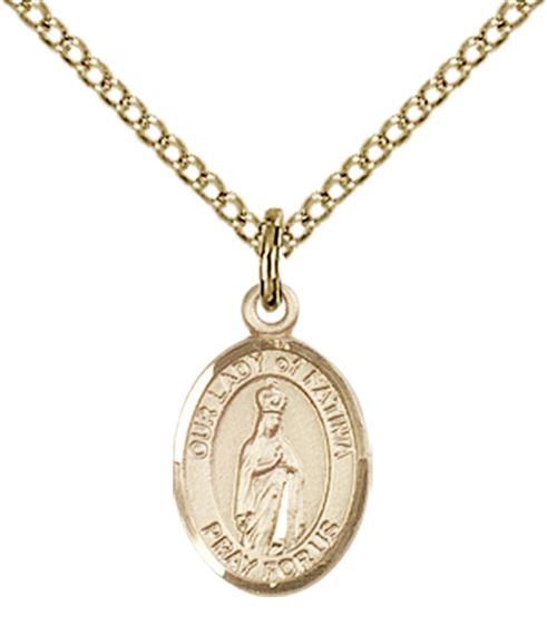 14KT GOLD FILLED OUR LADY OF FATIMA PENDANT WITH CHAIN - 1/2" x 1/4"