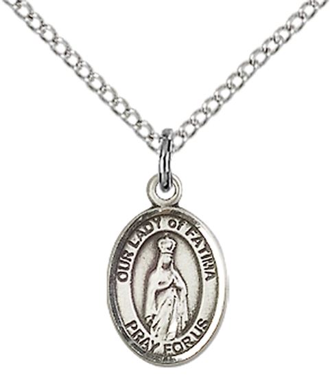 STERLING SILVER OUR LADY OF FATIMA PENDANT WITH CHAIN - 1/2" x 1/4"