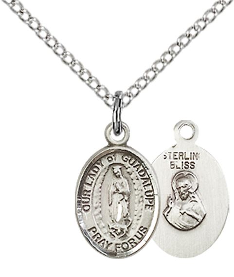STERLING SILVER OUR LADY OF GUADALUPE PENDANT WITH CHAIN - 1/2" x 1/4"