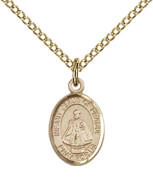 14KT GOLD FILLED INFANT OF PRAGUE PENDANT WITH CHAIN - 1/2" x 1/4"