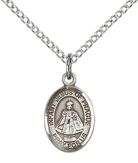 STERLING SILVER INFANT OF PRAGUE PENDANT WITH CHAIN - 1/2" x 1/4"