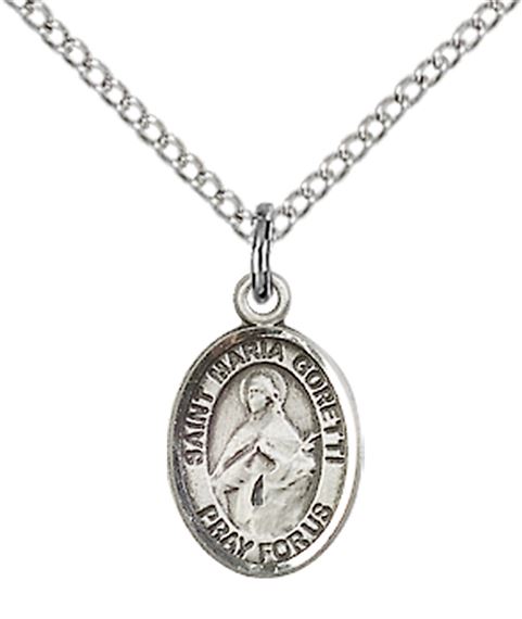 STERLING SILVER ST MARIA GORETTI PENDANT WITH CHAIN - 1/2" x 1/4"