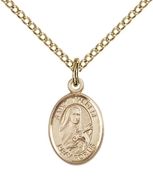 14KT GOLD FILLED ST THERESE OF LISIEUX PENDANT WITH CHAIN - 1/2" x 1/4"