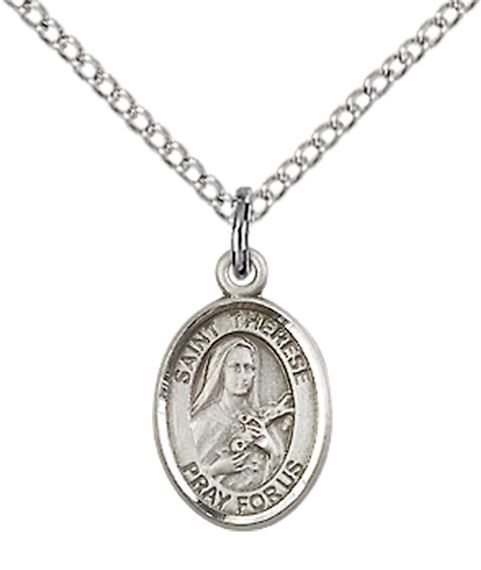 STERLING SILVER ST THERESE OF LISIEUX PENDANT WITH CHAIN - 1/2" x 1/4"