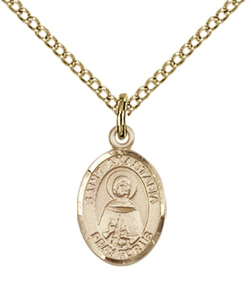 14KT GOLD FILLED ST ANASTASIA PENDANT WITH CHAIN - 1/2" x 1/4"