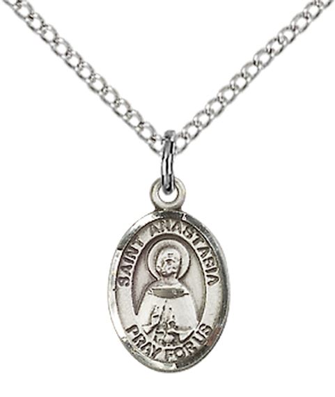 STERLING SILVER ST ANASTASIA PENDANT WITH CHAIN - 1/2" x 1/4"