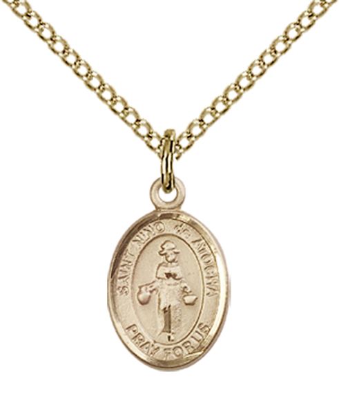 14KT GOLD FILLED ST NINO DE ATOCHA PENDANT WITH CHAIN - 1/2" x 1/4"