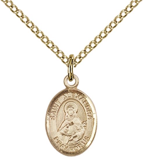 14KT GOLD FILLED ST ALEXANDRA PENDANT WITH CHAIN - 1/2" x 1/4"