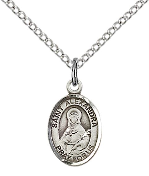 STERLING SILVER ST ALEXANDRA PENDANT WITH CHAIN - 1/2" x 1/4"