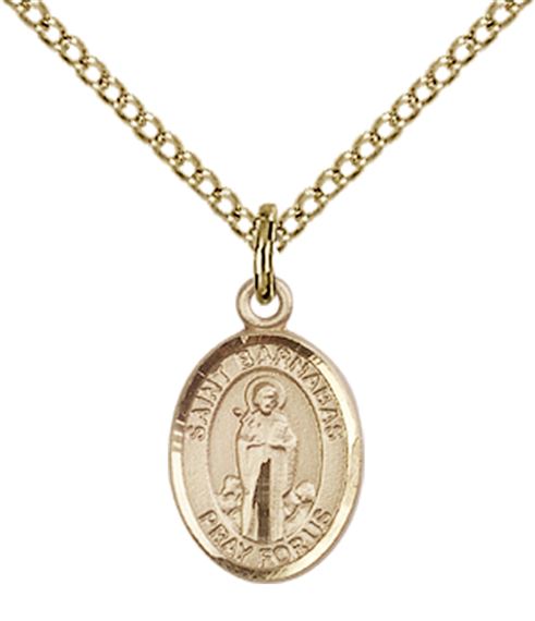 14KT GOLD FILLED ST BARNABAS PENDANT WITH CHAIN - 1/2" x 1/4"