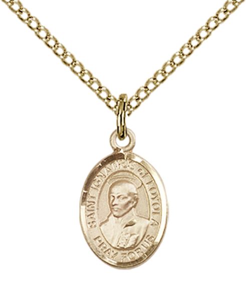 14KT GOLD FILLED ST IGNATIUS OF LOYOLA PENDANT WITH CHAIN - 1/2" x 1/4"