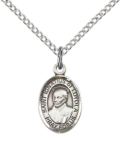 STERLING SILVER ST IGNATIUS OF LOYOLA PENDANT WITH CHAIN - 1/2" x 1/4"
