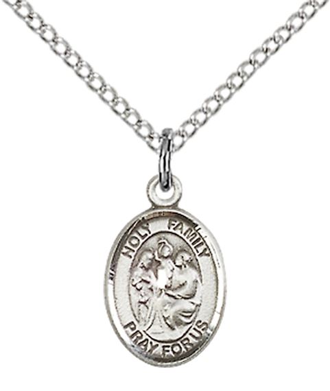 STERLING SILVER HOLY FAMILY PENDANT WITH CHAIN - 1/2" x 1/4"