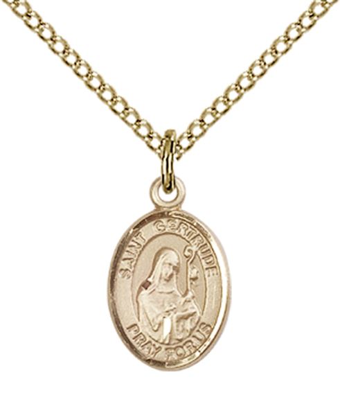 14KT GOLD FILLED ST GERTRUDE OF NIVELLES PENDANT WITH CHAIN - 1/2" x 1/4"