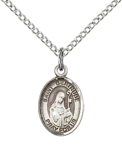 STERLING SILVER ST GERTRUDE OF NIVELLES PENDANT WITH CHAIN - 1/2" x 1/4"