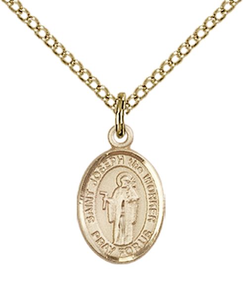 14KT GOLD FILLED ST JOSEPH THE WORKER PENDANT WITH CHAIN - 1/2" x 1/4"