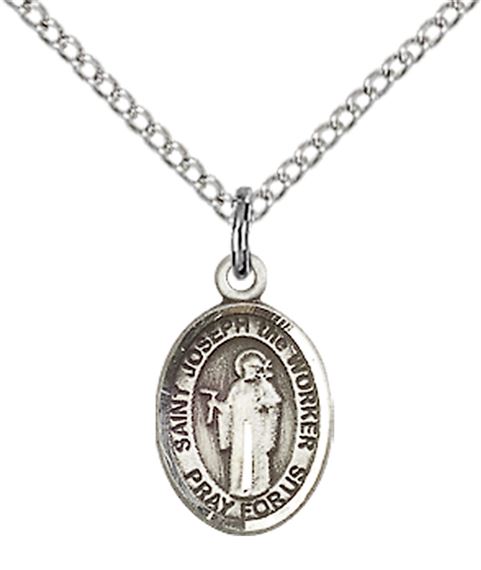 STERLING SILVER ST JOSEPH THE WORKER PENDANT WITH CHAIN - 1/2" x 1/4"