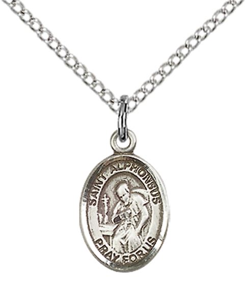STERLING SILVER ST ALPHONSUS PENDANT WITH CHAIN - 1/2" x 1/4"